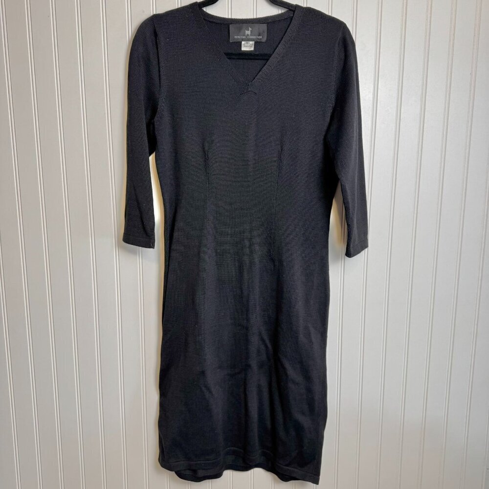 Peruvian Connection V-neck black sweater dress 
 pima cotton Medium C47